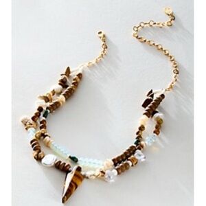 Free People Gold and Brown Multi-Beaded Necklace NWOT